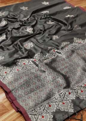 Lichi Silk With Gold  Zari Weaving Work With Stylish Look Saree In Grey