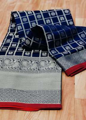 Lichi Silk With Waving Silver Zari And Nice Extra Ordinary Design In Royal Blue 