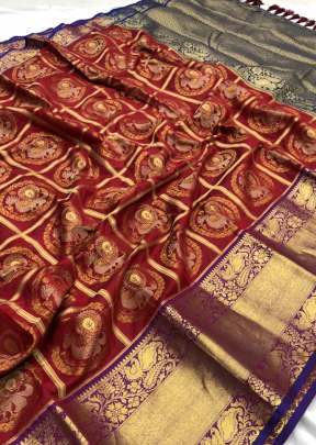 Maroon Peacock World Kanchipuram Silk Saree