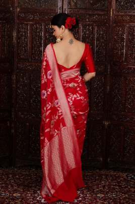 Mina Special Charming Organic Banarasi Sarees iN Red Color Banarasi Silk Saree