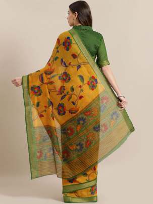 Mustard Yellow & Red Cotton Saree cotton sarees