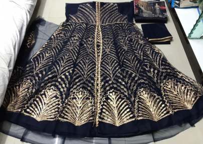 Navy Blue Jacket Butterfly Net With Embroidery Work In Pakistani Suit designer suits