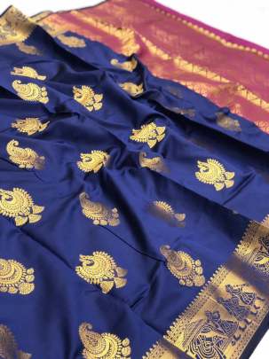 Navy Blue Royal Silk Saree In Kanchipuram