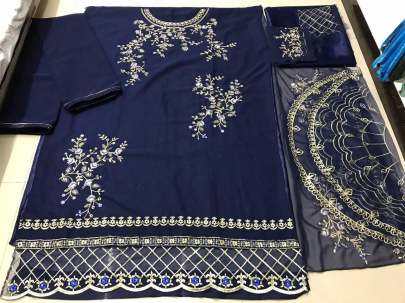 New Beautifully Design Pakistani suit With Embroidery Work In Navy Blue Pakistani Suits