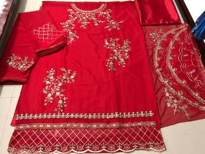 New Beautifully Design Pakistani suit With Embroidery Work In Red Pakistani Suits