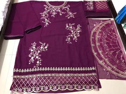 New Beautifully Design Pakistani suit With Embroidery Work In  Purple Pakistani Suits