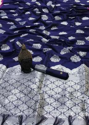 New Trendy Lichi Silk Saree In Navy Blue