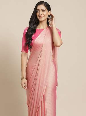 Pink & Golden Striped Cotton Saree