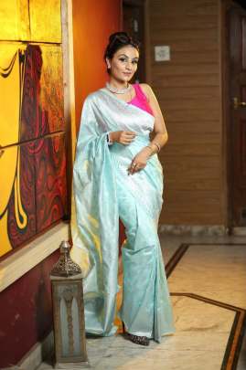 Pure Silk With Silver Charmful Weaving In Sky Blue Color SILK SAREE