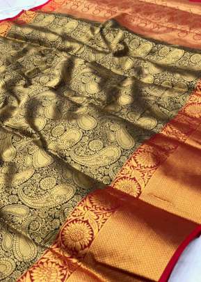 RajPath Gold Zari In Black Color KANCHIPURAM Quality  Kanchipuram Silk Saree