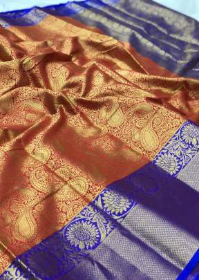 RajPath Gold Zari In Red And Navy Blue Color KANCHIPURAM Quality