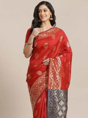 Red & Golden Woven Design Cotton Saree cotton sarees