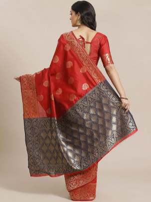 Red & Golden Woven Design Cotton Saree cotton sarees