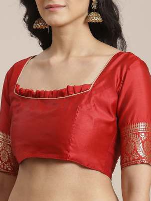 Red & Golden Woven Design Cotton Saree cotton sarees