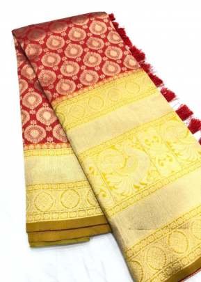 Red Saree With Yellow Patta Grey TaanishQa Vol 7