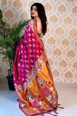 Rich Paithani Figure Pallu Royal Look Pure Silk Saree In Red  Color SILK SAREE