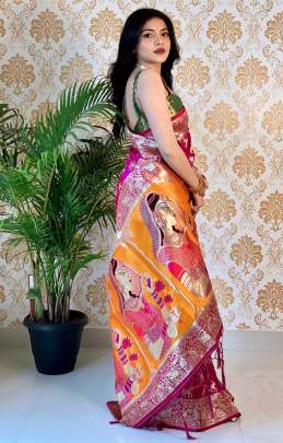 Rich Paithani Figure Pallu Royal Look Pure Silk Saree In Red  Color SILK SAREE