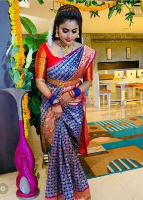 Royal Blue Saree With Lovely Pink Roohi Vol 1 Kanchipuram Silk Saree