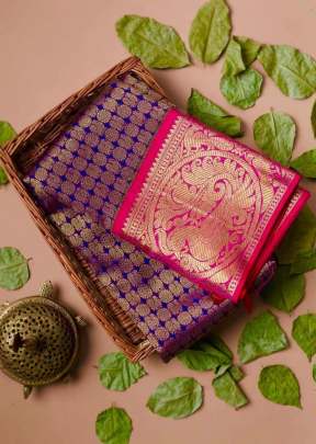 Royal Blue Saree With Lovely Pink Roohi Vol 1 Kanchipuram Silk Saree