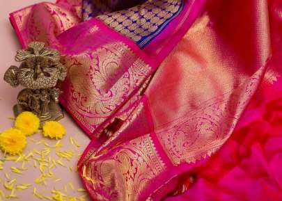 Royal Blue Saree With Lovely Pink Roohi Vol 1 Kanchipuram Silk Saree