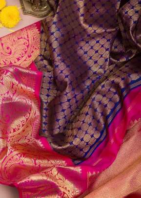 Royal Blue Saree With Lovely Pink Roohi Vol 1 Kanchipuram Silk Saree