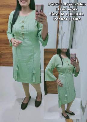 Simple Selfie Queen Vol 1 Heavy Rayon Kurti In Mint Green Color 