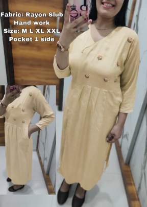 Simple Selfie Queen Vol 1 Heavy Rayon Kurti In Cream Yellow  Color 