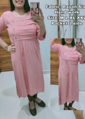 Simple Selfie Queen Vol 1 Heavy Rayon Kurti In Baby Pink Color 