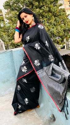 Stylish Black Color With golden and silver weaving work MAAHI-4 SILK SAREE