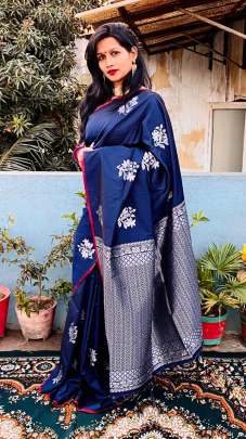 Stylish Navy Blue Color  With golden and silver weaving work MAAHI-1