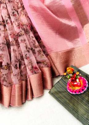 Summer Special Banarasi Organza In Light Pink partywear sarees