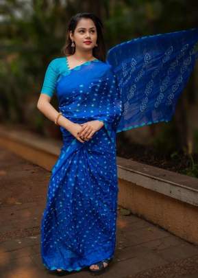 Summer Special Hand Made Bandhani Saree In Blue BANDHANI SAREE