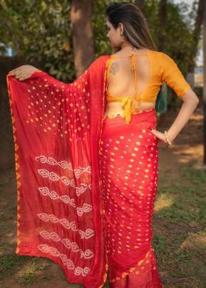 Summer Special Hand Made Bandhani Saree In Red BANDHANI SAREE