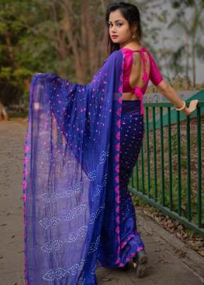 Summer Special Hand Made Bandhani Saree In Dark Blue BANDHANI SAREE