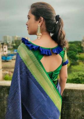 Traditional Royal Blue & Perot Color border & Heavy Pallu VIHA-5 Kanchipuram Silk Saree