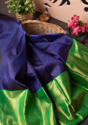 Traditional Royal Blue & Perot Color border & Heavy Pallu VIHA-5 Kanchipuram Silk Saree