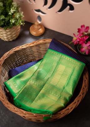 Traditional Royal Blue & Perot Color border & Heavy Pallu VIHA-5 Kanchipuram Silk Saree