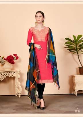 Trendy Banarasi Silk Dress Material In Peach Pink Dress Material