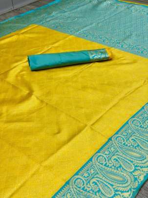 Trendy Organic Banarasi Sarees In Yellow Color Banarasi Silk Saree