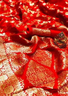 Trendy  Pure Silk With Gold Jari Jal and Border In Red designer sarees