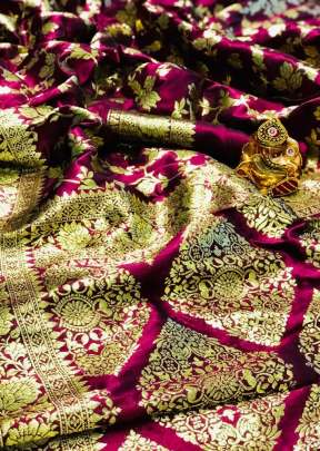 Trendy  Pure Silk With Gold Jari Jal and Border In Wine