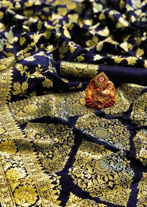 Trendy  Pure Silk With Gold Jari Jal and Border In Navy Blue