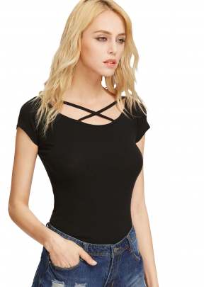 Unique Design neck Black Top  top