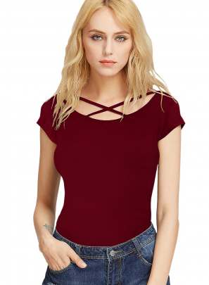 Unique Design neck Maroon Top 