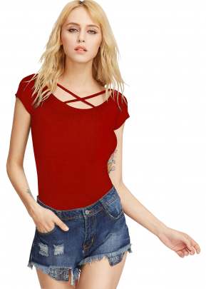 Unique Design neck Red Top  top