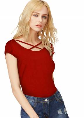 Unique Design neck Red Top  top