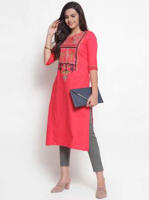 Women Peach - Coloured Solid Straight Kurti fancy kurtis