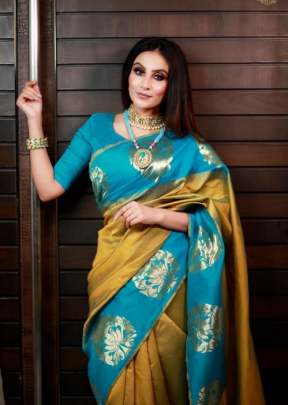 Your Dream Wedding Look Golden Zari Weaving Jacquard Saree SILK SAREE