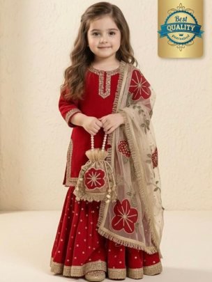 Eid  Special  Red  Colour Kids Sharara Suit